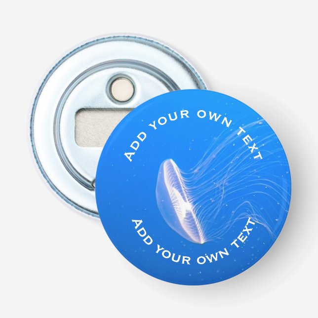 Jellyfish Tentacles Bright Blue Sea Custom Text Bottle Opener (Front)