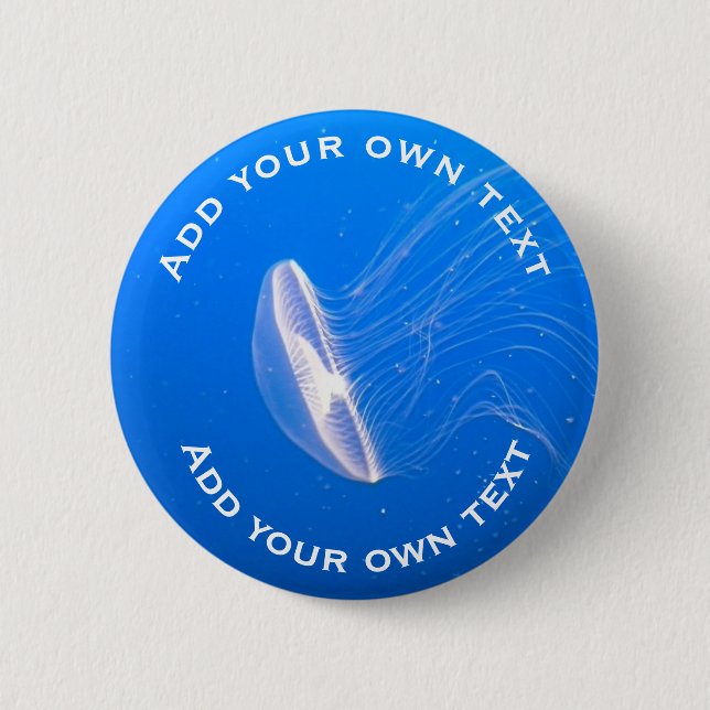 Jellyfish Tentacles Bright Blue Sea Custom Text Button (Front)