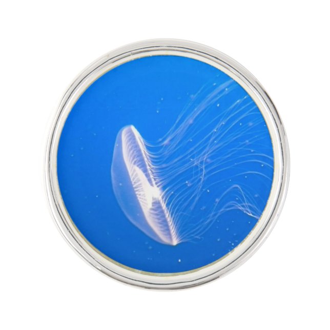 Jellyfish Tentacles Bright Blue Sea Lapel Pin (Front)