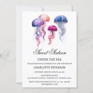Jellyfish Under The Sea Sweet 16 Birthday Party Invitation