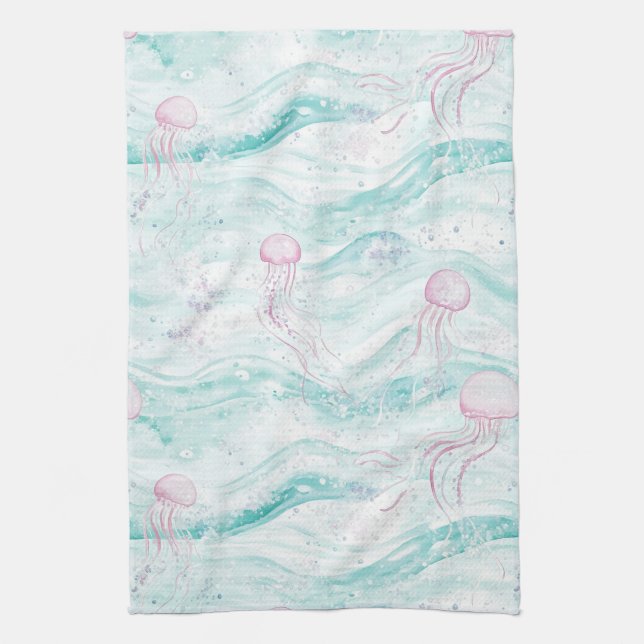 Jellyfish Underwater Adventure Pattern Kitchen Towel (Vertical)