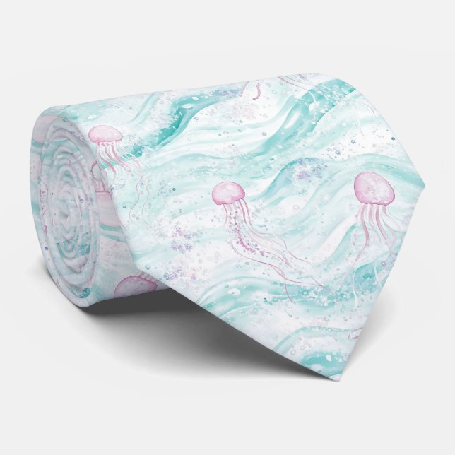 Jellyfish Underwater Adventure Pattern Neck Tie (Rolled)