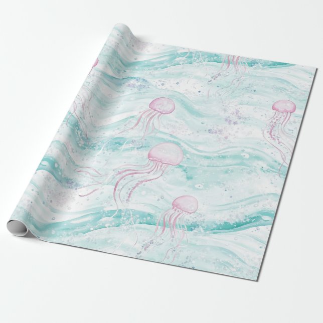 Jellyfish Underwater Adventure Pattern Wrapping Paper (Unrolled)