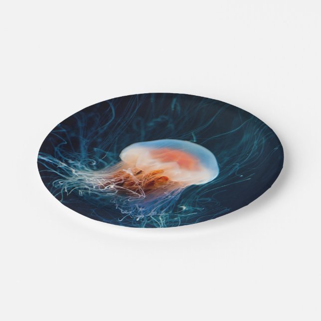 Jellyfish Underwater - Dark Glow Paper Plates (Angled)