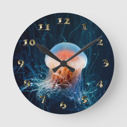 Jellyfish Underwater _ Dark Glow Round Clock