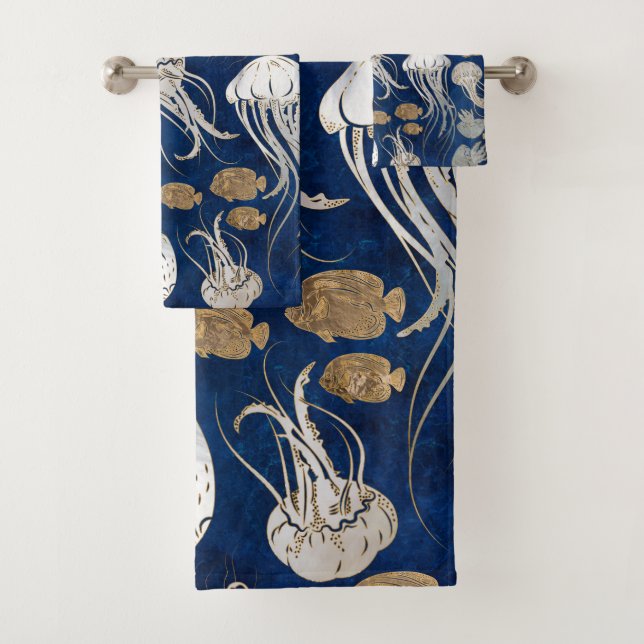 Jellyfish Underwater Pattern Bath Towel Set (Insitu)