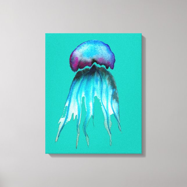Jellyfish watercolor colorful modern aquatic canvas print (Front)