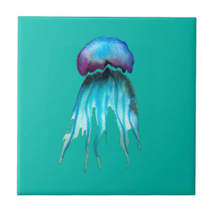Jellyfish watercolor colorful modern aquatic ceramic tile