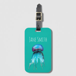Jellyfish watercolor colorful modern aquatic luggage tag