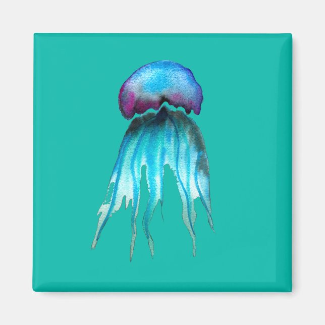 Jellyfish watercolor colorful modern aquatic magnet (Front)