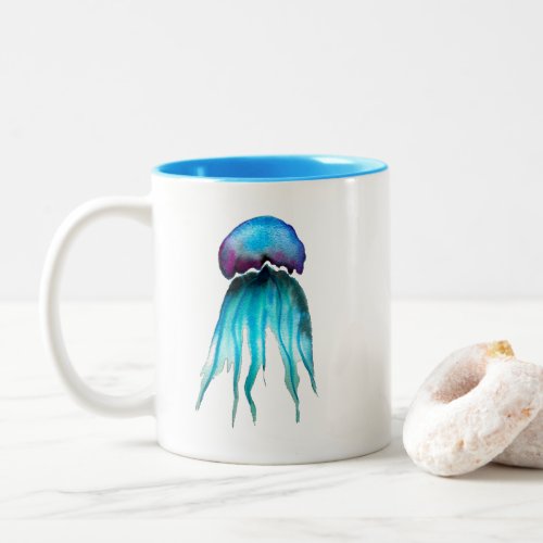 Jellyfish watercolor colorful modern aquatic Two_Tone coffee mug