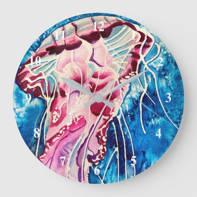 Jellyfish watercolor ocean art large clock (Front)