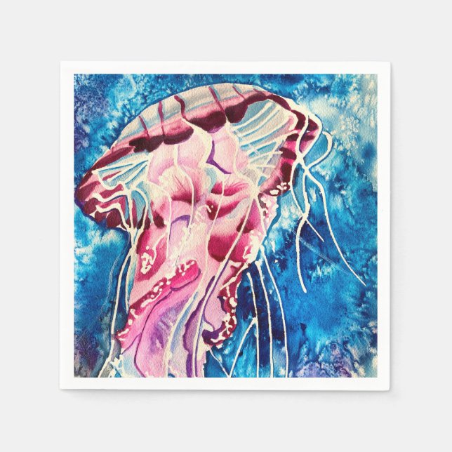 Jellyfish watercolor ocean art napkins (Front)