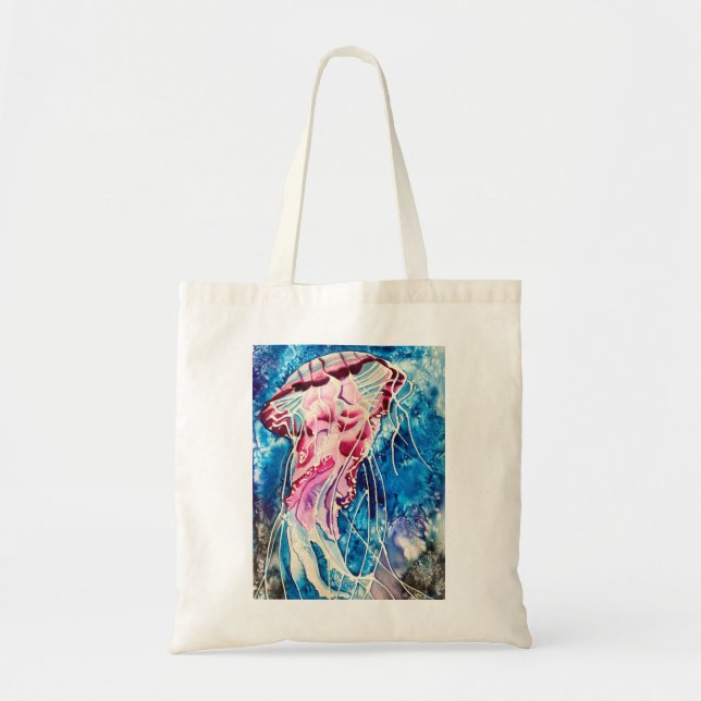 Jellyfish watercolor ocean art tote bag (Front)
