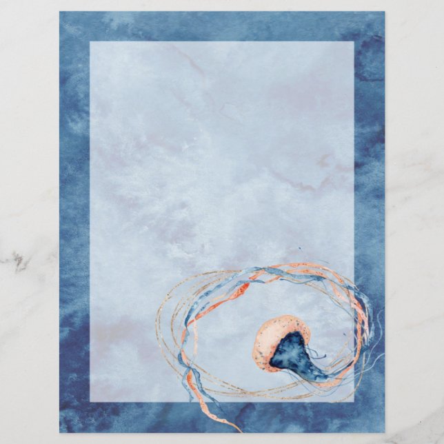 Jellyfish Watercolor Unlined Letter Writing Paper (Front)