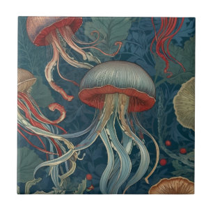 Jellyfish William Morris style Sea Ocean Animals Ceramic Tile