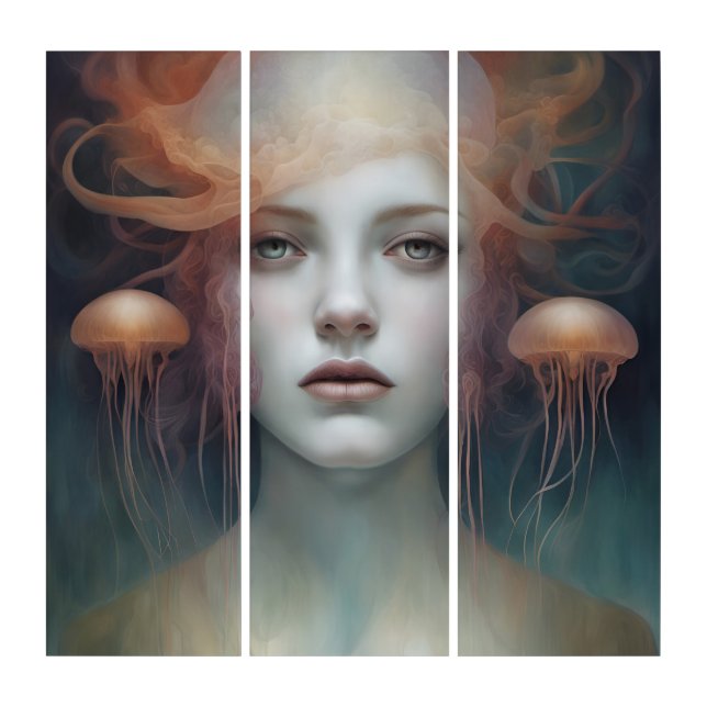 Jellyfish Woman Fantasy Triptych (Front)