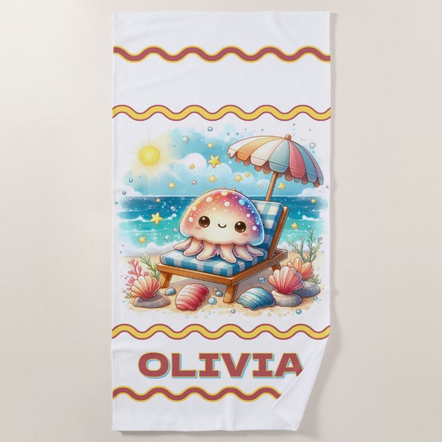 Jellyfish's Relaxation Retreat Personalized  Beach Towel (Front)