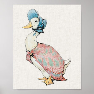 Jemima Puddle Duck Beige Linen Background Poster