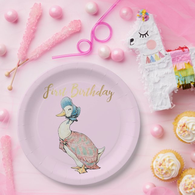 Jemima Puddle Duck "First Birthday" Text  Paper Plates (Party)