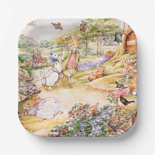Jemima Puddle Duck taking a walk with Mr Fox    Paper Plates