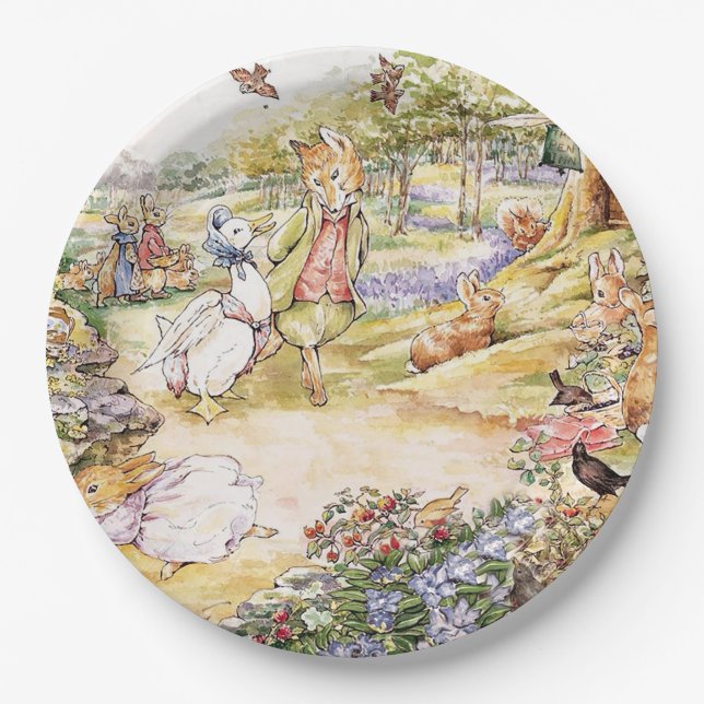 Jemima Puddle Duck taking a walk with Mr. Fox     Paper Plates (Front)