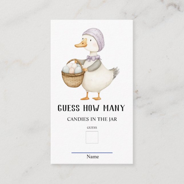 Jemima PuddleDuck Guess How Many Baby Shower Game  Enclosure Card (Front)