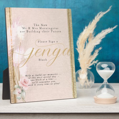 Jenga Block Blush RoseGold and Pampas Grass  Plaqu Plaque