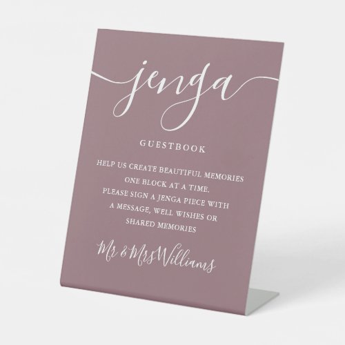 Jenga Wedding Guestbook Elegant Script Mauve Pedestal Sign