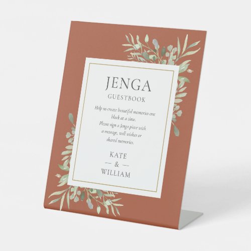 Jenga Wedding Guestbook Greenery Terracotta Pedestal Sign