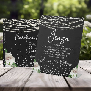 Jenga Wedding Guestbook String Lights Black Pedestal Sign