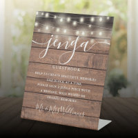 Jenga Wedding Guestbook String Lights Rustic Wood