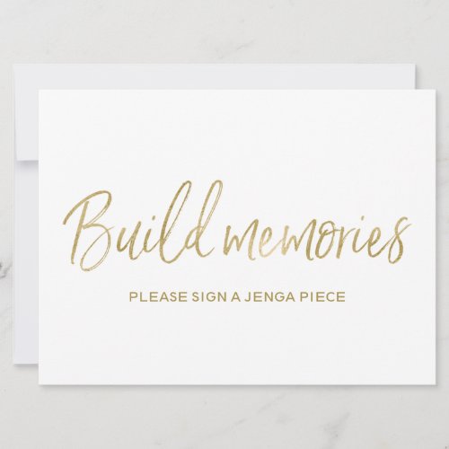 Jenga Wedding Sign Build memories Stylish Gold Invitation