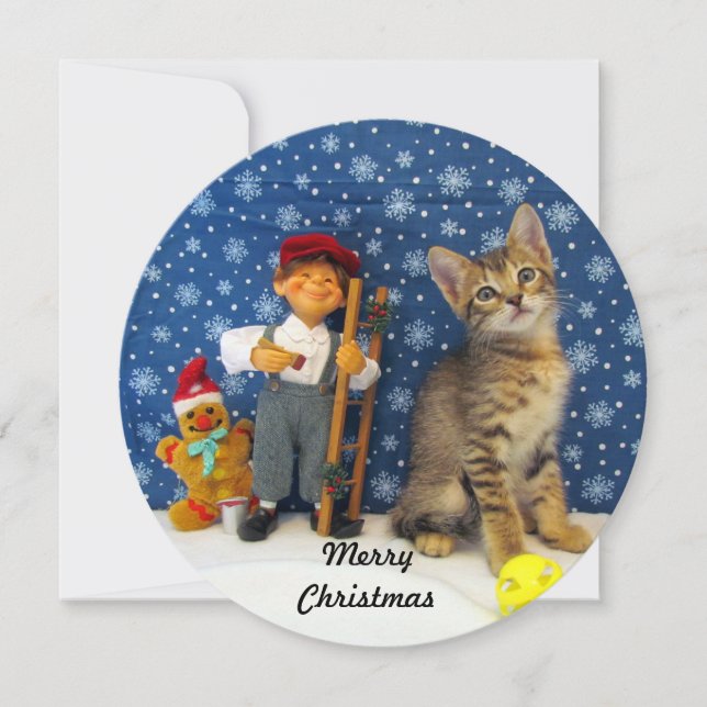 Jenkins' Christmas Elf - Cute Kitten Christmas Pic Holiday Card (Front)