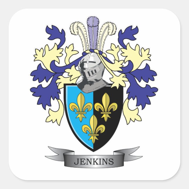 Jenkins Family Crest Coat of Arms Square Sticker (Front)