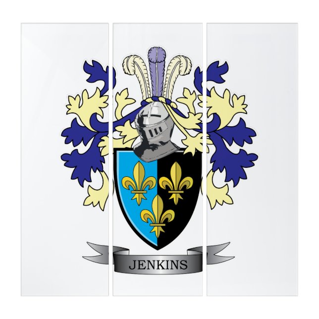 Jenkins Family Crest Coat of Arms Triptych (Front)