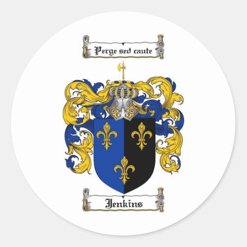 JENKINS FAMILY CREST _  JENKINS COAT OF ARMS CLASSIC ROUND STICKER