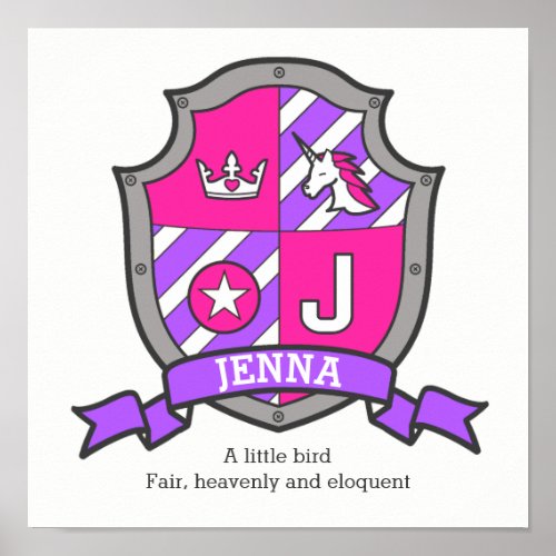 Jenna custom name meaning pink purple letter J Poster