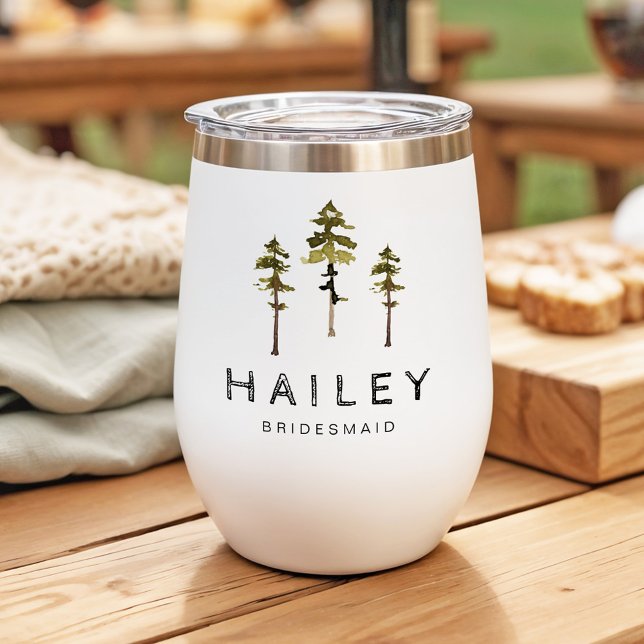 JENNA Pine Tree Camp Mountain Bachelorette Thermal Wine Tumbler (Creator Uploaded)