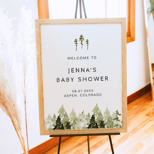 JENNA Rustic Pine Tree Baby Shower Welcome Poster