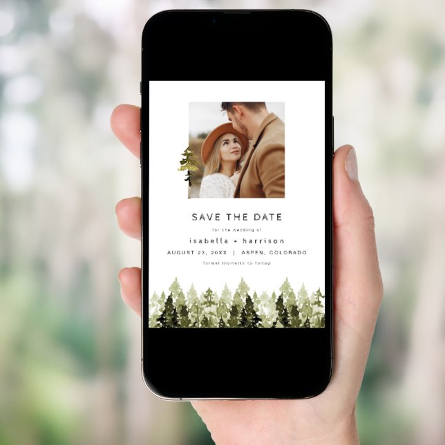 JENNA Rustic Pine Tree Photo Save the Date Invitation (Front Digital)