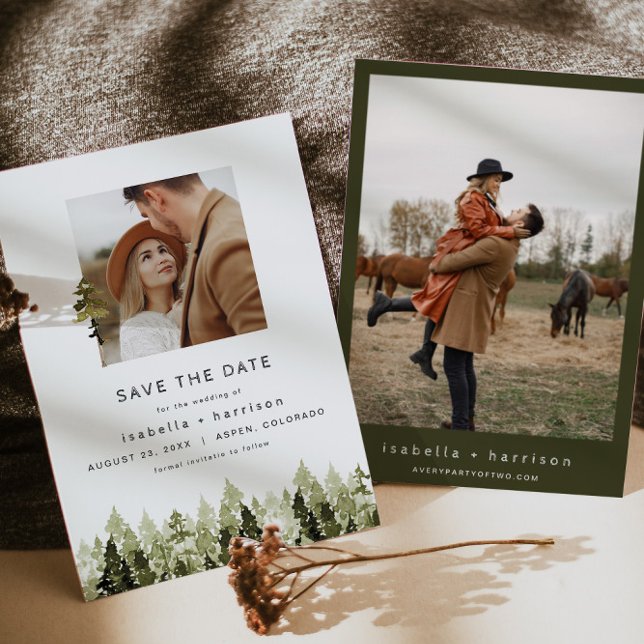 JENNA Rustic Pine Tree Photo Save the Date Invitation (Creator Uploaded)
