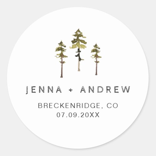 JENNA Rustic Pines Forest Wedding Favor Classic Round Sticker