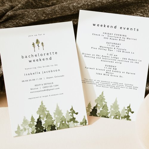 JENNA Rustic Watercolor Pine Bachelorette Invitation