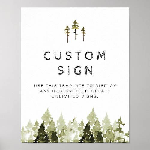 JENNA Rustic Watercolor Pine Custom Editable Sign