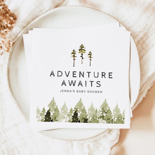 JENNA Rustic Watercolor Pine Tree Baby Shower Napkins