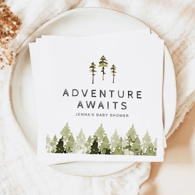 JENNA Rustic Watercolor Pine Tree Baby Shower Napkins | Zazzle