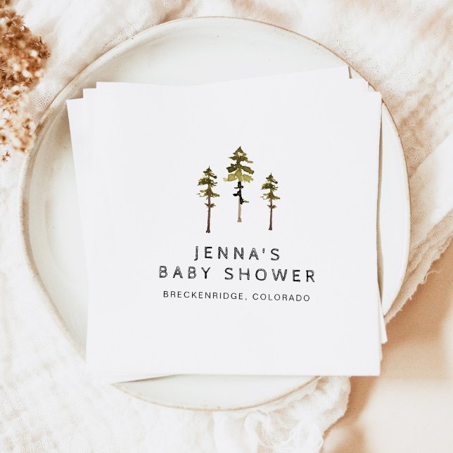 JENNA Rustic Watercolor Pine Tree Baby Shower Napkins (Creator Uploaded)