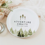 JENNA Rustic Watercolor Pine Tree Baby Shower Paper Plates<br><div class="desc">The Jenna Baby Shower Collection feature gorgeous watercolor pine trees and a rustic font combination. This collection is perfect for your mountain outdoor adventure themed baby shower.</div>