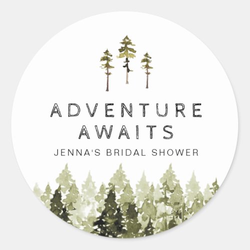 JENNA Rustic Watercolor Pine Tree Bridal Shower Classic Round Sticker